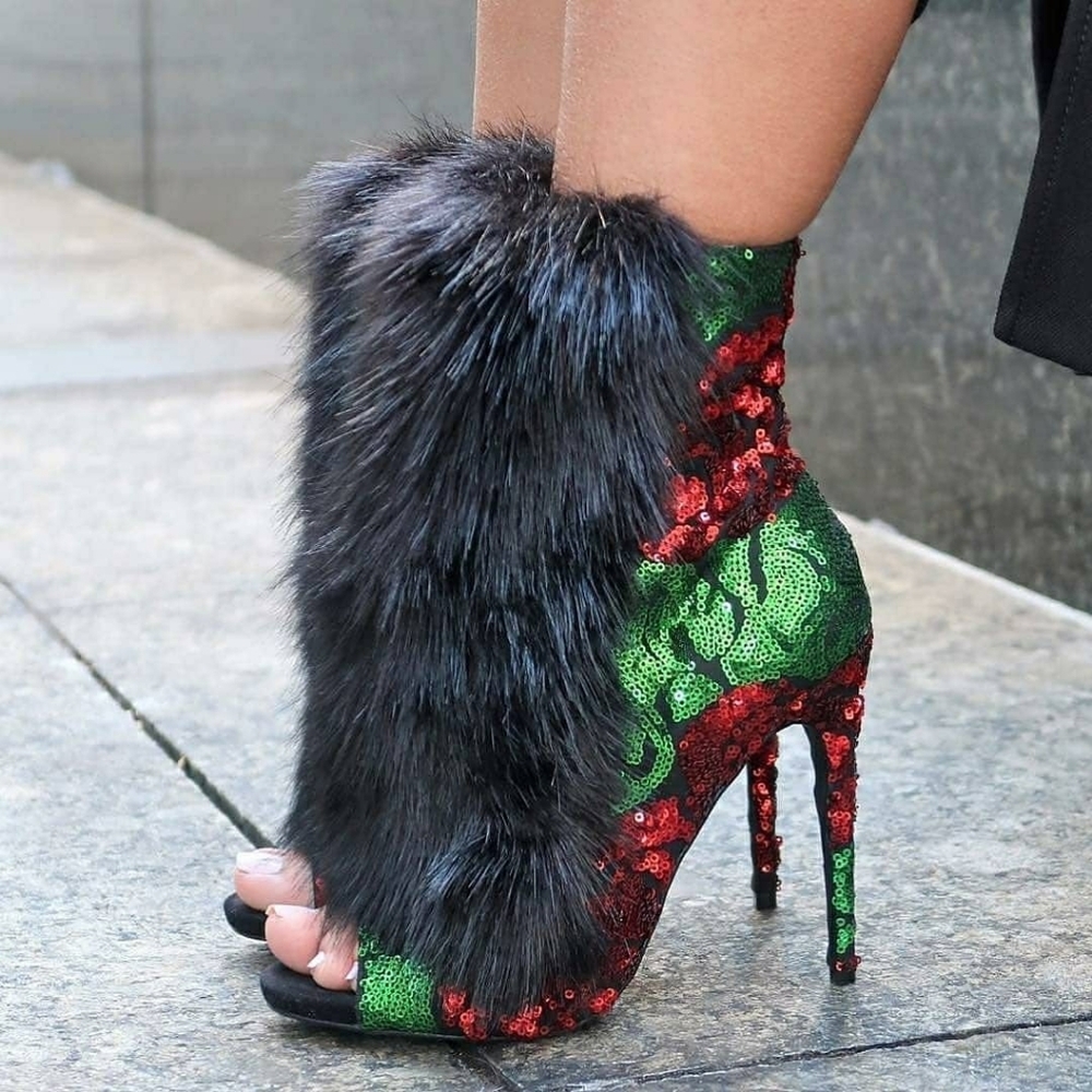 Nelly Bernal Sequin fur booties